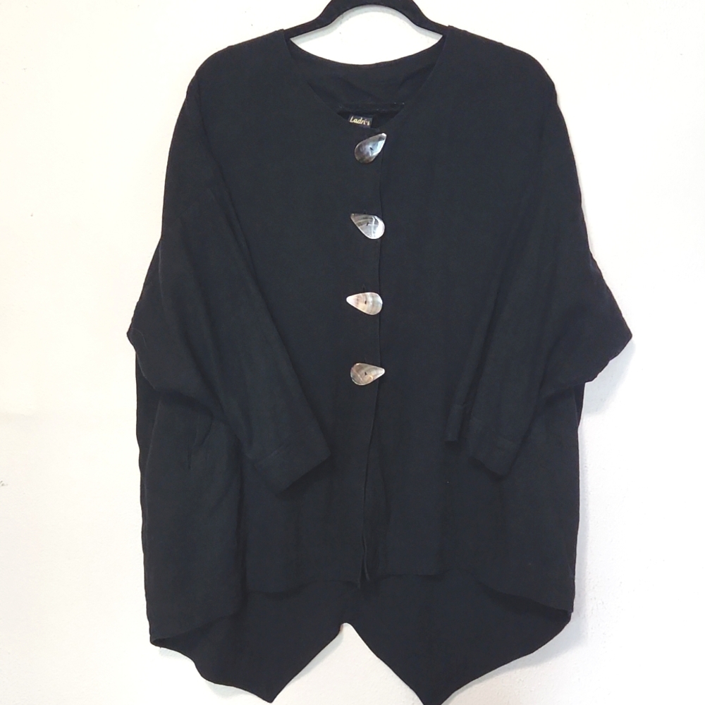 Ladri's Linen Abalone Shell Button Black Lightwei… - image 1